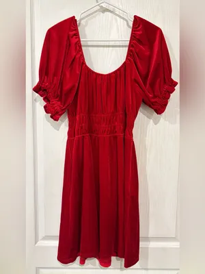 New Cooper Key Red Velvet Puff Sleeve Midi Dress thumbnail 5