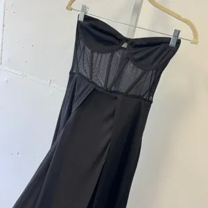 D&M Strapless Sheer Corset Mesh Panel‎ Maxi Dress with Bodysuit Lining Small Blk thumbnail 3