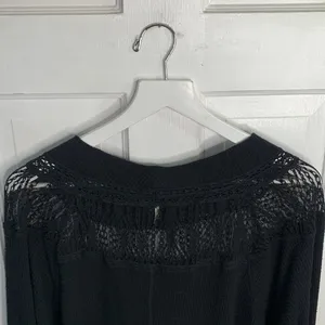 Free People Spring Valley Black Thermal Lace-Trim Top W-128 Sz Small thumbnail 10