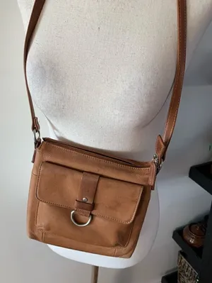 FOSSIL Brown Leather Crossbody Bag/Purse/Satchel, Non-Adjustable Strap thumbnail 1