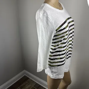 Gap Women's Medium 3/4 Sleeve White Camo Striped Shirt‎ 100% Cotton thumbnail 5