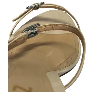 Schutz Sandals Womens 7.5 Nude Beige Leather Strappy Block Heel Buckle Classic thumbnail 14