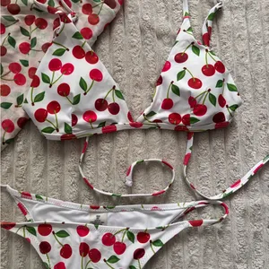Cherry Print Bikini Set with Sarong White Size M thumbnail 2