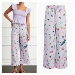 NWT Hill House Sea Creatures Linen Wide Leg Pants Women’s Size L thumbnail 10