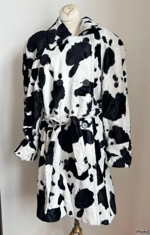 Vintage VTG Union Made Faux Fur Cow Print Coat thumbnail 1