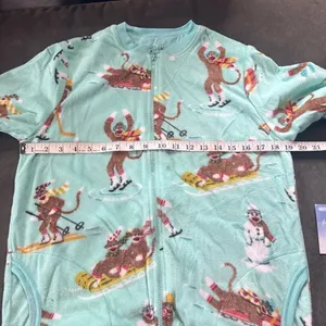 Nick & Nora Adult Teen Unisex Fleece One Piece Sock Monkeys Pajama Size S NWT thumbnail 9