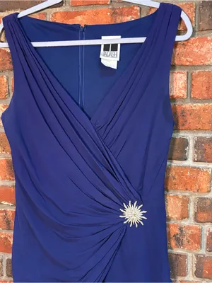 Tadashi Shoji womens tiered ruffled silk ruched broach cocktail dress blue 12 thumbnail 2