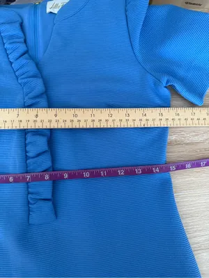 Lilly Pulitzer XS Teagan Shift Dress Sunwashed Blue Office Work Puff Sleeve thumbnail 9