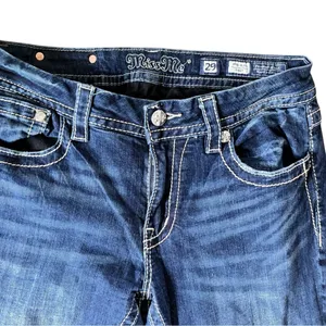 Miss Me Mid~Rise Boot Denim Jeans Sz 29X32.5 Stretch Bling Flap Pockets Distress thumbnail 3