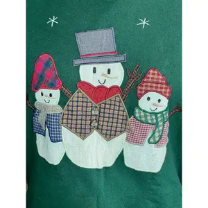 sweatshirt Vintage 1980s appliqué snowmen green red Christmas thumbnail 3