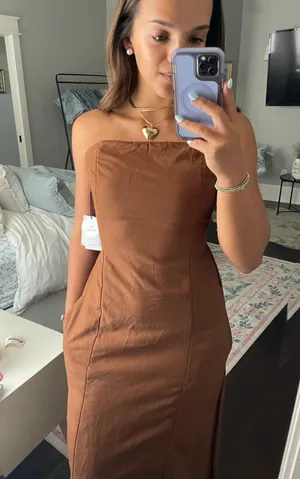 Japna Jasper sleeveless dress with tie-able back camel color thumbnail 3