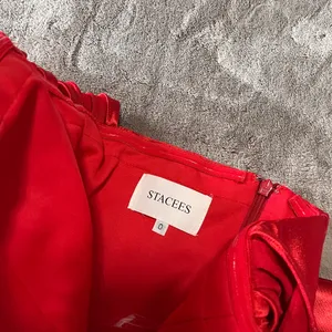 STACEES Red Hot Silky Formal Mini Dress Corset Off Shoulder Designer Sz 0 EUC thumbnail 6