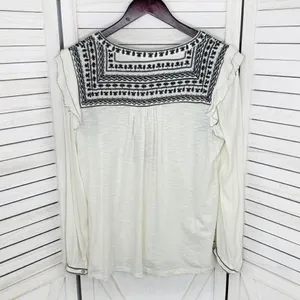 Fat‎ Face Martha Boho Embroidered V Neck Slub Knit Shirt Cream 12 Long Sleeve thumbnail 9