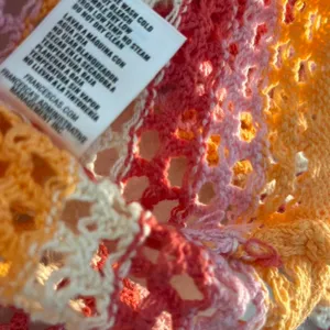 Francesca's Crochet Sweater Womens XL Pink Orange Striped Open‎ Knit Cotton NWT thumbnail 5