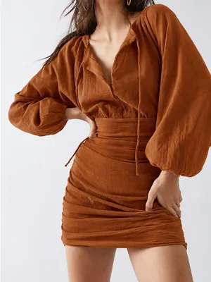 Free People The Only One Mini Dress M Rust Orange Ruched Open Back Boho thumbnail 1