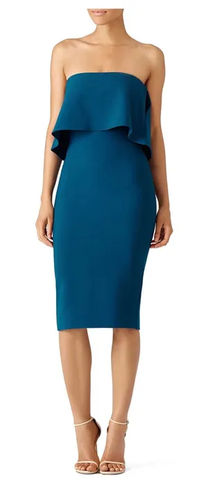 Likely Driggs Strapless Cocktail Dress Size 8 Knee Length One Shoulder Blue thumbnail 1
