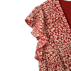 PRETTYGARDEN Women's Maxi Dress Red Leopard Print Flutter Sleeve Tiered Size‎ M thumbnail 4