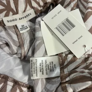 SOHO Apparel Womens Shorts 2X NWT Pockets Brown Cream Tropical Summer Beachy thumbnail 7