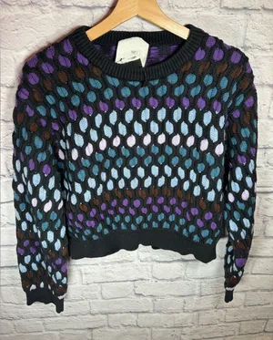 Koche Cropped Polka Dot Sweater Womens size large FLAWED‎ Black thumbnail 1