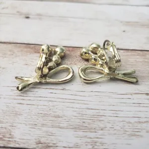Vintage Clip On Earrings Gold Tone with Red Gems Statement Earrings thumbnail 3
