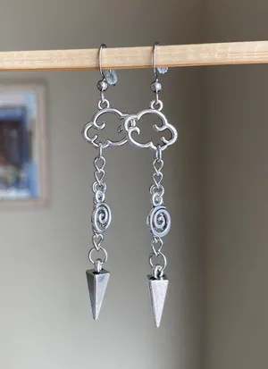 Handmade funky grunge punk street style swirl cloud spiky unisex chain dangle earrings ⭐️🍃🌀 thumbnail 3