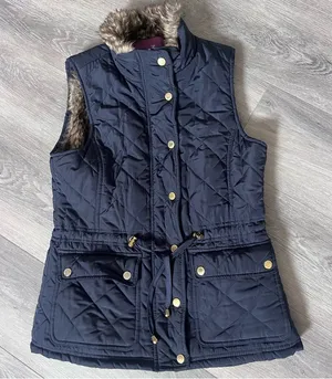 Navy faux fur lined puffer vest with gold detail Small thumbnail 1