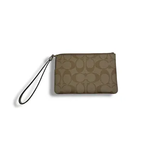 Coach Signature Canvas Wristlet Khaki Chalk Corner Zip Gold Hardware Classic‎ thumbnail 2