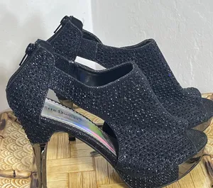 Pierre Dumas Black Crystal Peep-Toe Heels thumbnail 1