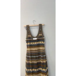 Zara Green Multi-Color Striped Crochet Maxi Dress Size S thumbnail 5
