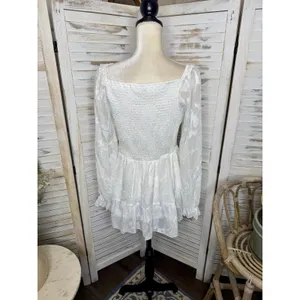 NWT BALTIC BORN Women's Med Ines Smocked Peplum Top White Fairy Romantic thumbnail 15