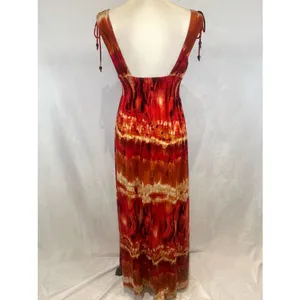 Bisou Bisou burnt orange abstract print smocked maxi dress size 4 thumbnail 5