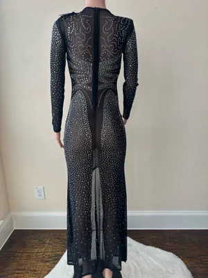 Brand New! Special Occasion Black Crystal Mesh Dress – Size Medium thumbnail 2
