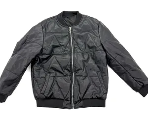 Faux Leather Bomber Jacket Quilted Coat Puffer Jacket Padded Jacket Winter Lined Black Size M thumbnail 1