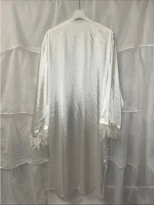 Night Satin Feather Trim Robe White Size 14 thumbnail 10