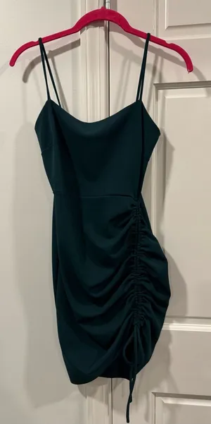 Windsor Dark Green Ruched Spaghetti Strap Mini Dress thumbnail 1