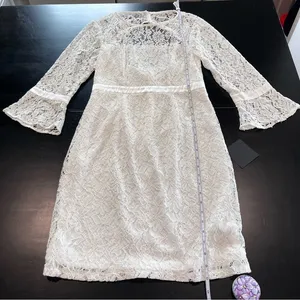 NWT Lulus Show My Love White Floral Lace 3/4 Bell Sleeve Mini Dress‎ MEDIUM thumbnail 10