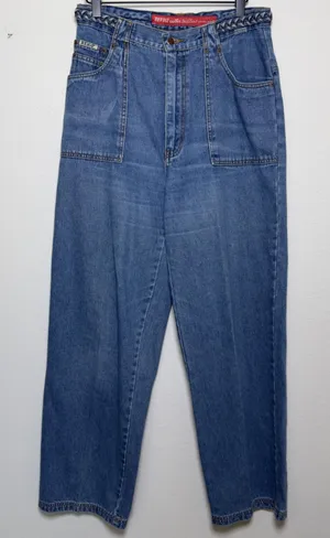 VTG‎ 90s Revolt Women Jeans Blue Bareback Braided Waist Wide Leg Carpenter Retro thumbnail 1