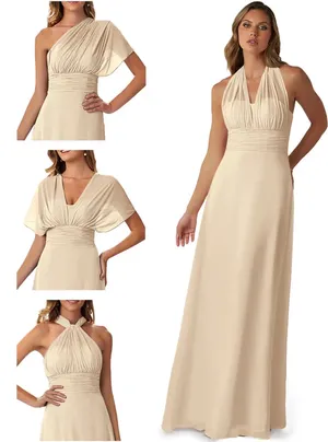 Azazie Fifi Dress in Champagne Chiffon thumbnail 2