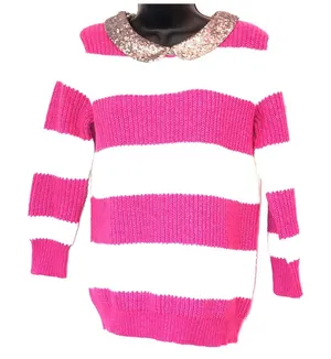 Pim + Larkin Wool Blend‎ Striped Sweater Pink & White Sequin Peter Pan Collar S thumbnail 1