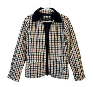 Talbots Quilted Blue‎ Pink Yellow Plaid Check Jacket Coat Zip Size XS Preppy thumbnail 1