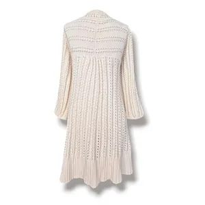 Fossil Cream Pointelle Knit Longline Open Front Duster Cardigan Casual Layer thumbnail 3