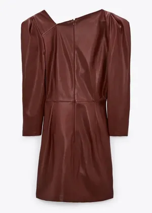 ZARA NWT Faux Leather Maroon Asymmetric Mini Dress thumbnail 5