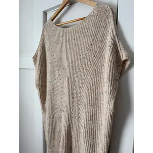 PILCRO Oversized Oatmeal Marl Knit Sweater Vest Deep V-Back Strap MEDIUM thumbnail 3