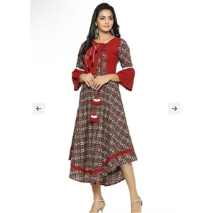 Celestia Designs‎ Maroon Cambric Cotton Floral Printed Kurta Dress Size L thumbnail 8