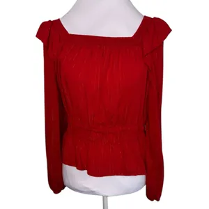 Universal Threads Puff Sleeve Peplum Top Large Elegant Red Women's Top thumbnail 6