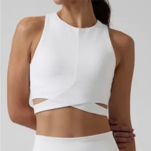 Athleta Conscious Cut Out Crop Top Crossover Sports Bra D-DD Cups in White thumbnail 1