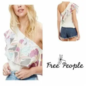 Free People Annka Bubble Blouse Top One-Shoulder Floral Printed thumbnail 1