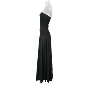 ESSE Black Strapless Tube Bandeau Sleeveless A Line Pleated Maxi Dress Size 8 thumbnail 2