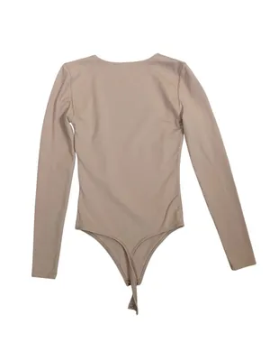 Babaton Contour Beige Long Sleeve Crew Neck Thong Bodysuit XS Stretch‎ thumbnail 3