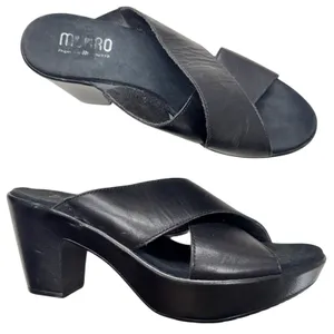 Munro Black Leather Heeled Mule Womens 7 Comfort Shoes Classic Chunky 90s Y2K thumbnail 2